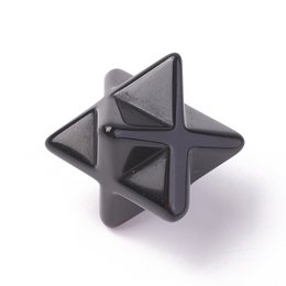 Black onyx eight-pointed star gemstone statue, approximately 23x28mm in size.