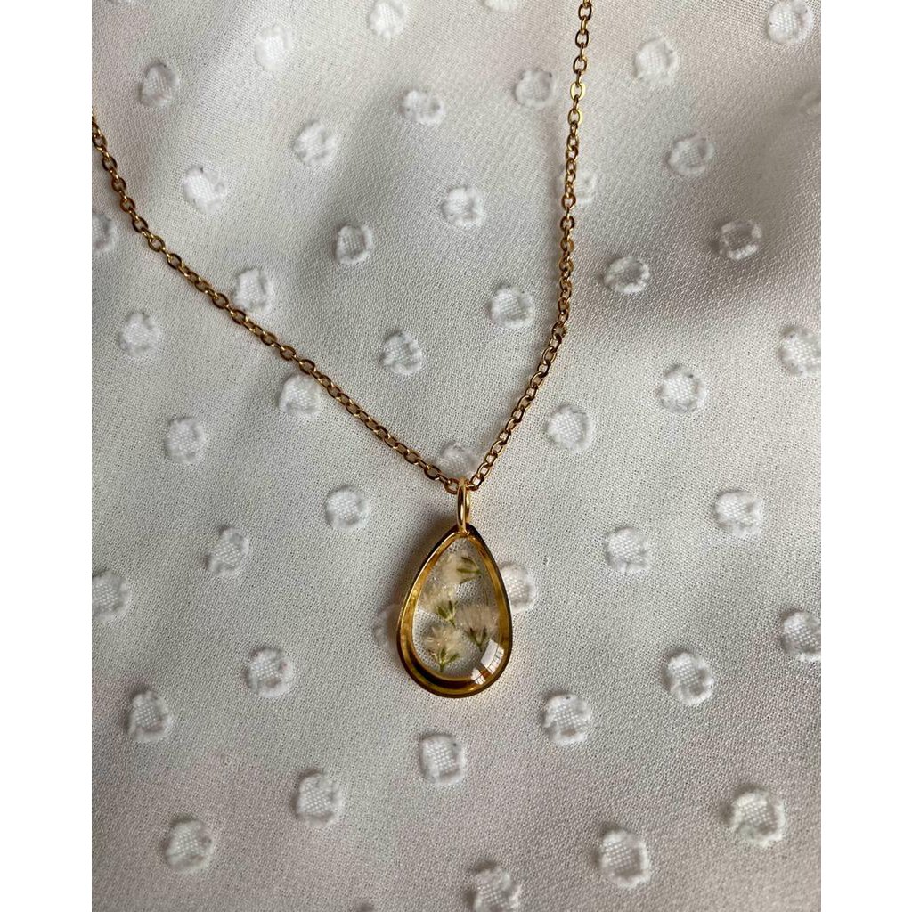 Resin/Stainless Steel Pendant gold/silver with Gypsophila (without necklace)