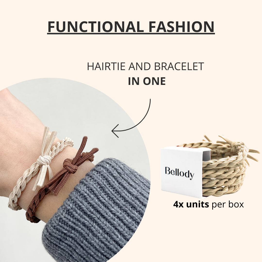Haargummis Beige - Bellody®(4 Stk.) - Stylisch geflochtene Haargummis
