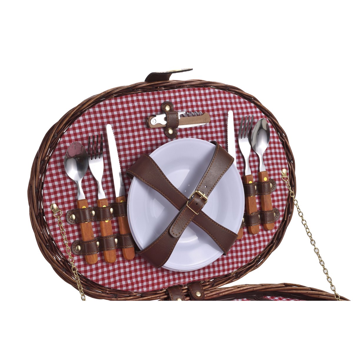 LAGUIOLE, Panier Pique-Nique Glacière pour 2 Personnes, Osier, Coton, Céramique, Métal et PVC, Repas Nomades, Plein Air, Camping, Randonnée, Marron