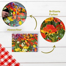 Artipics Tischsets Blumenwiese 4 Stück Platzsets Abwaschbar Kunststoff je 42 x 30 cm Sommerliche Bunte Blumen Natur Tischdeko Für Küche, Essbereich, Gäste, Drinnen, Draußen