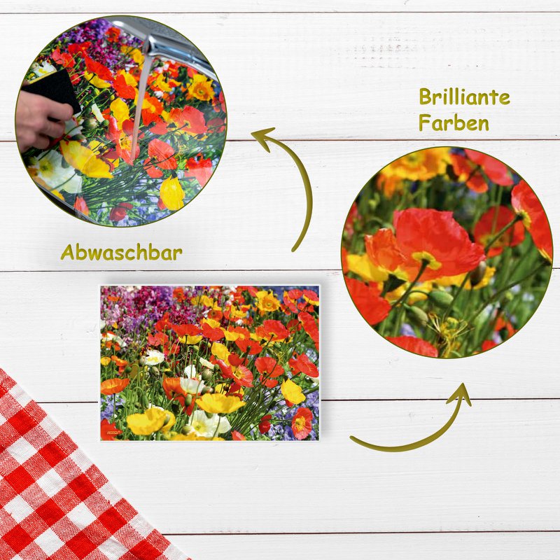 Artipics placemats flower meadow 4 piece placemats washable plastic each 42 x 30 cm summery colorful flowers natural table decoration for the kitchen, dining area, guests, indoors, outdoors