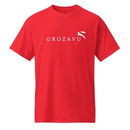  Red and light pink DryBlend t-shirt with Grozavu logo text, short sleeves, casual style