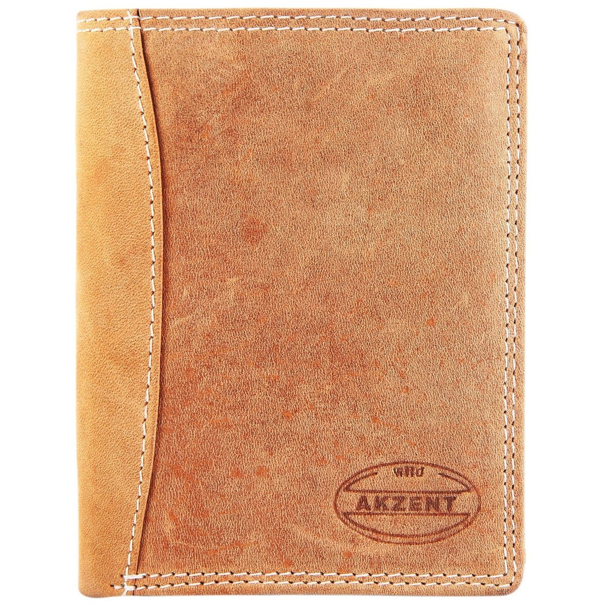 Accent herenportemonnee van echt leer in de kleur lichtbruin. Formaat 9 x 12 cm.