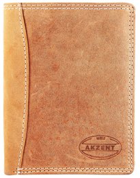 Accent herenportemonnee van echt leer in de kleur lichtbruin. Formaat 9 x 12 cm.