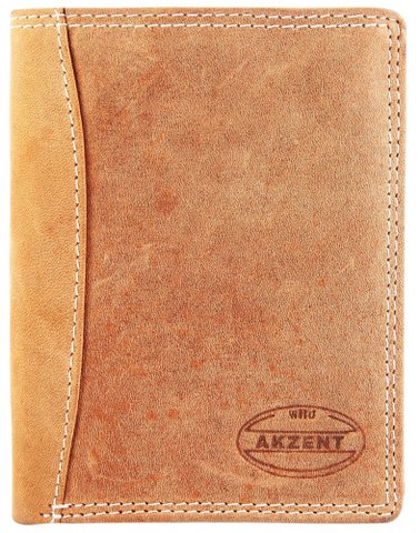 Accent herenportemonnee van echt leer in de kleur lichtbruin. Formaat 9 x 12 cm.