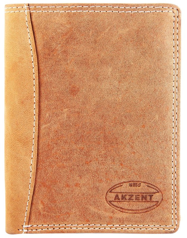Accent herenportemonnee van echt leer in de kleur lichtbruin. Formaat 9 x 12 cm.