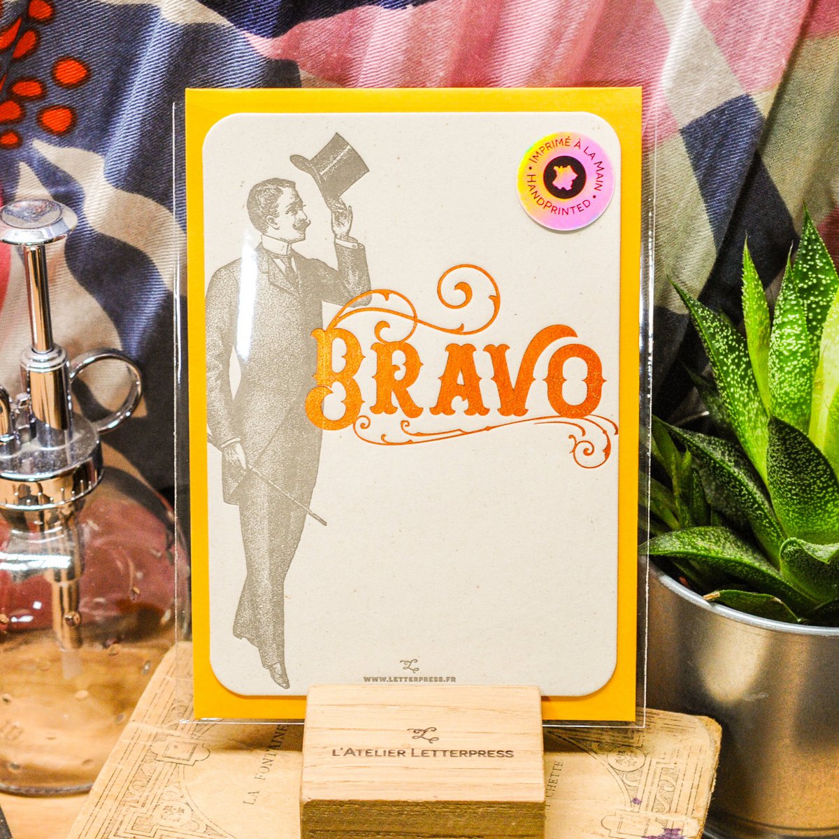 Kartka typograficzna Bravo Gentleman, pomarańczowa (z kopertą)