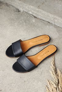 Women’s leather slides – Lea - Black slip-on sandals, genuine leather summer shoes, boho style 35-42