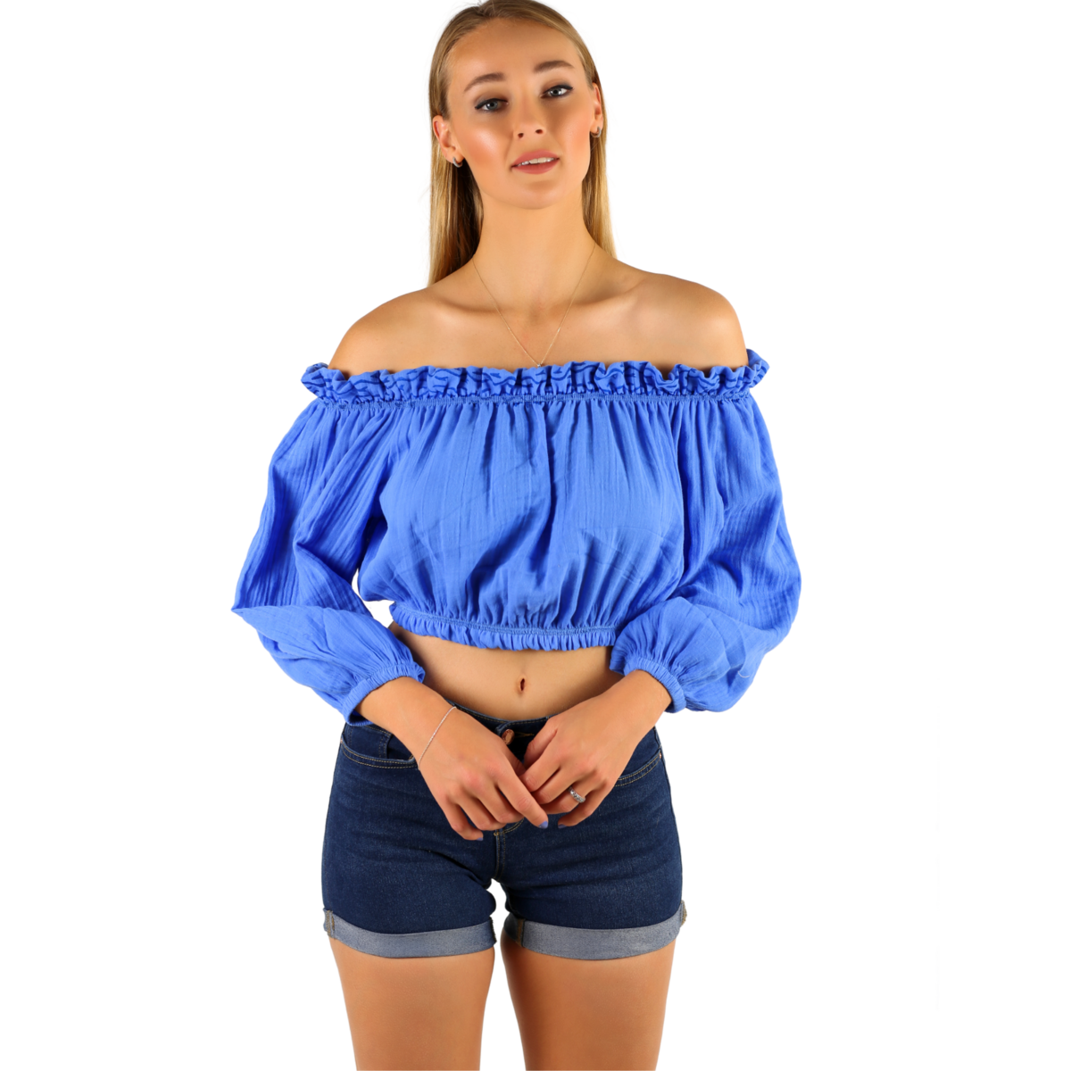 TOP CROP CON HOMBROS DESCONECTADOS - Tela de muselina de doble gasa