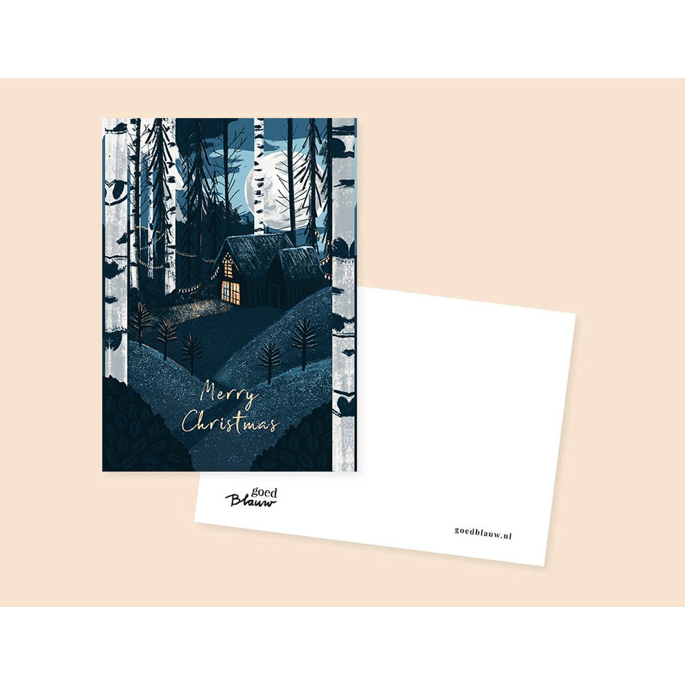 Julekort "Julehytte"