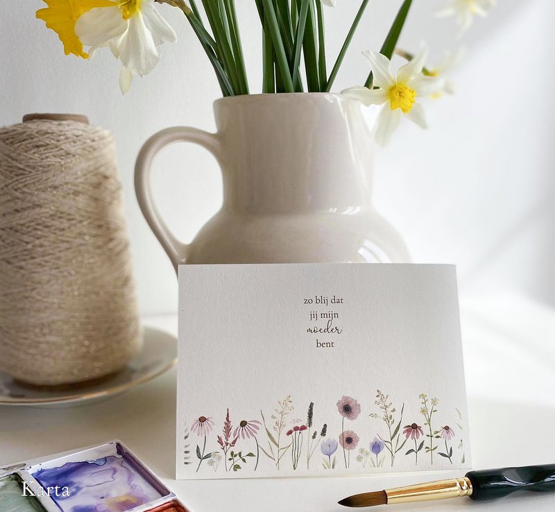 greeting card - pink flower meadow