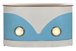Turquoise metal cabinet handle with spotlights, suitable for bottle holders.