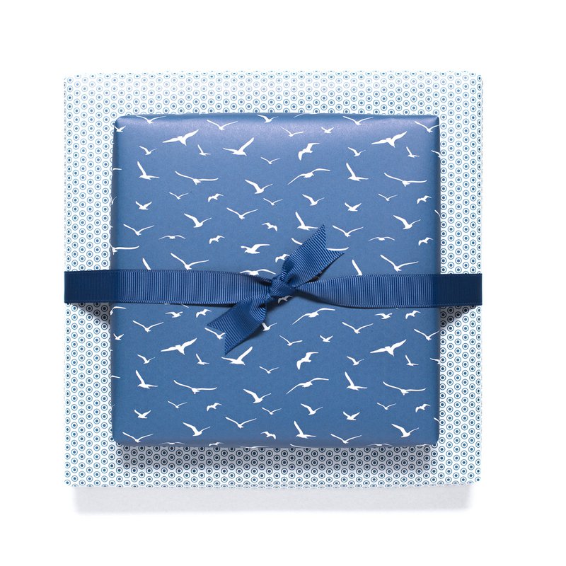 Bird wrapping paper blue - maritime wrapping paper with seagulls, as a gift packaging for baptism, communion or confirmation