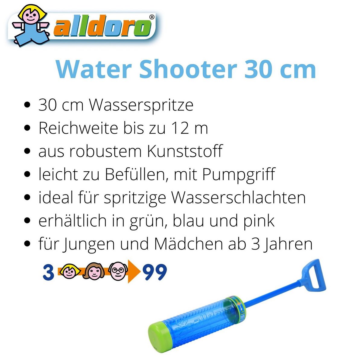Pistolet na wodę Water Shooter 30 cm, rozpyla do 12 m, 3 kolory różne