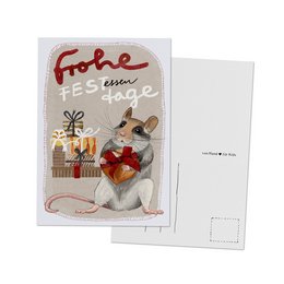 Greeting card featuring a mouse character in a festive holiday outfit, with a red bow tie and holding a gift box. The card has a handwritten-style text that says "From me to you" in a playful, whimsical style.