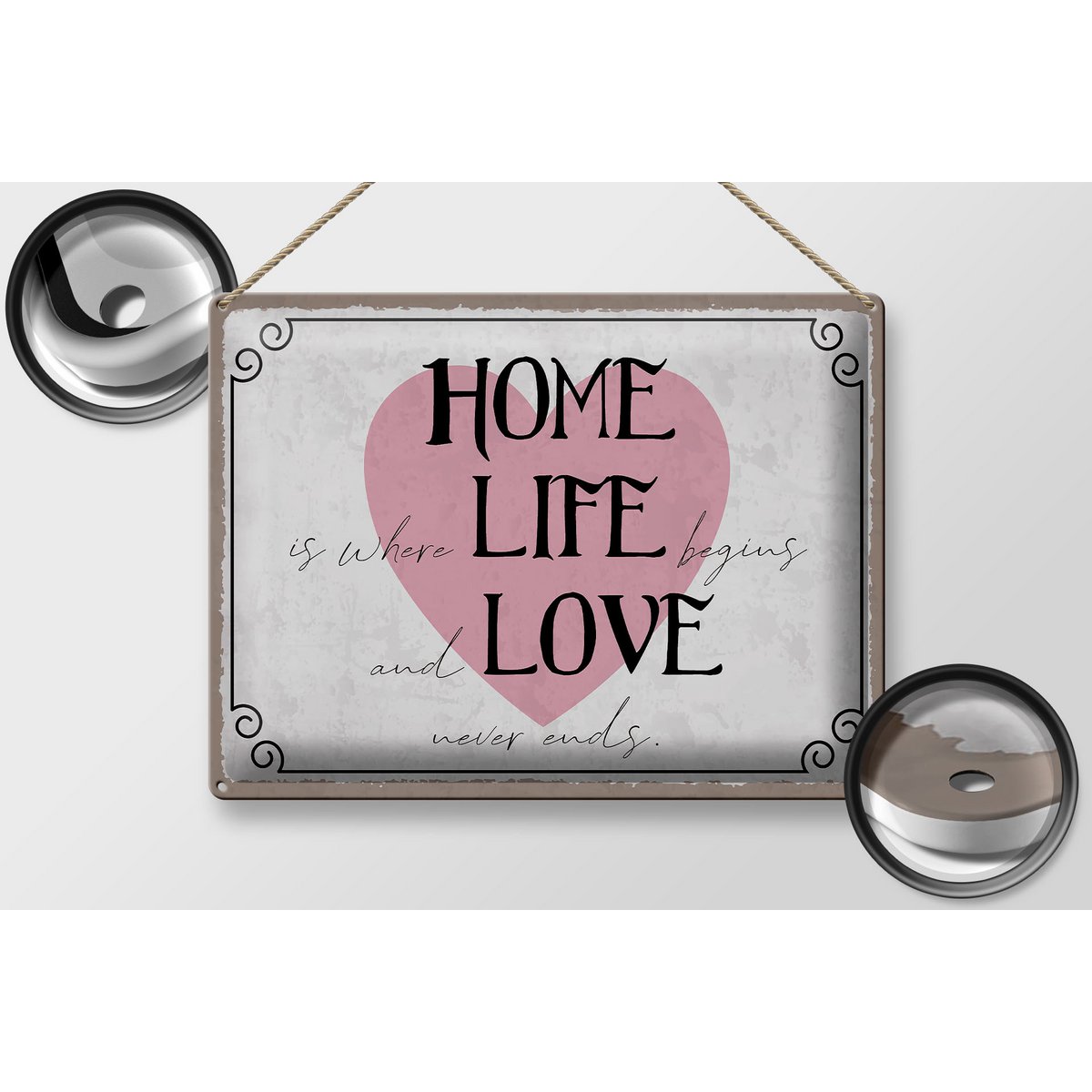Tin sign saying 40x30cm Home Life Love never ends