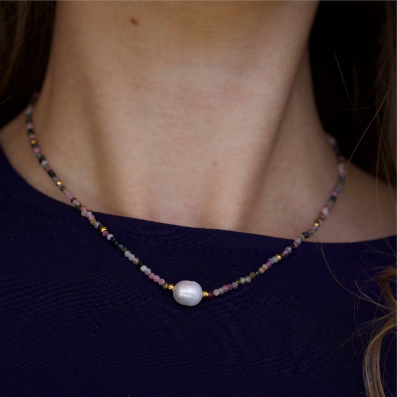 Tee - toermalijn kristal ketting met parel