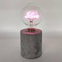 Lucia - table lamp, concrete look base with LED lamp “Love”, pink