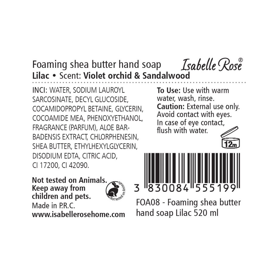 Sapone schiumogeno al burro di karitè Lilla 520 ml Isabelle Rose