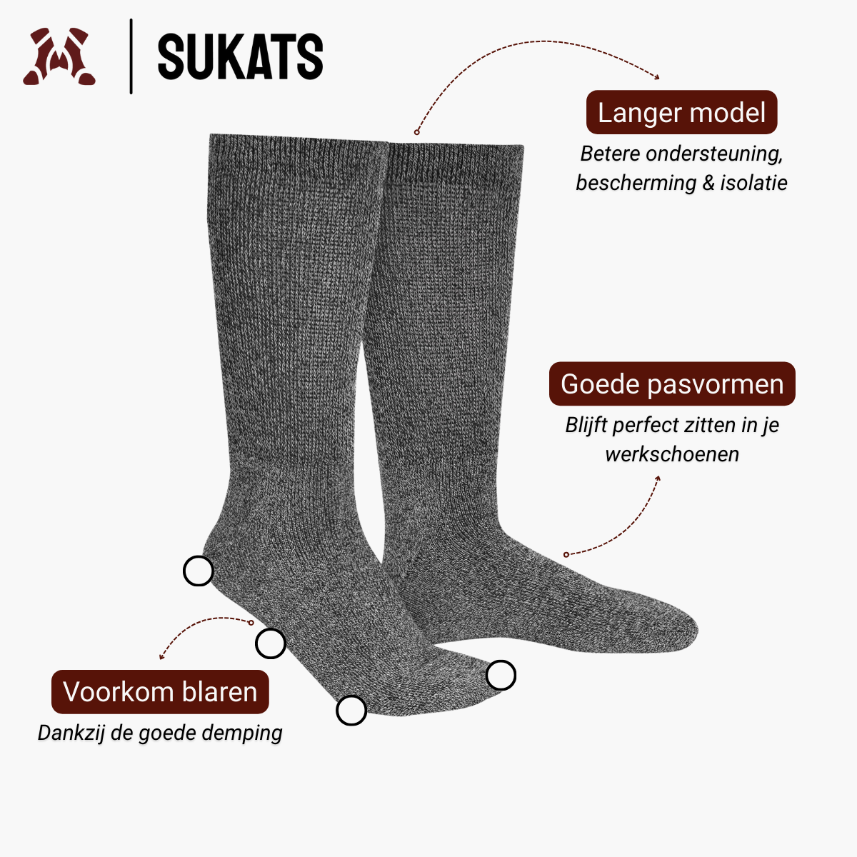 Sukats® 3 or 6 Pairs of Norwegian Work Socks | Stable Worker | Gray | Multiple sizes