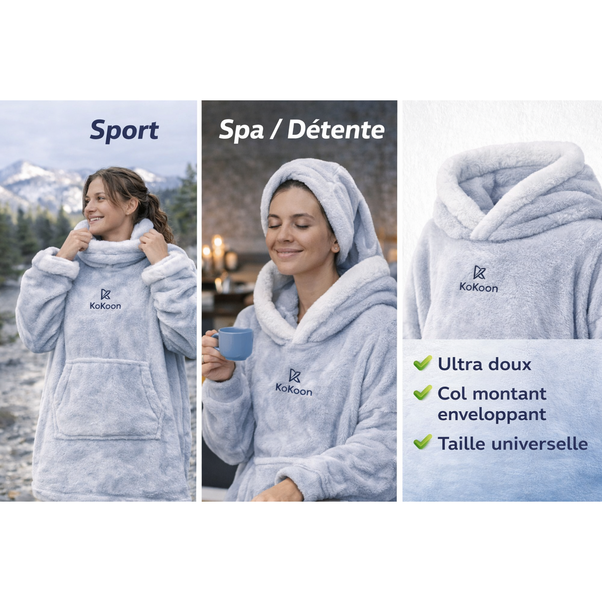 KoKoon hooded sports poncho - swimming pool exit - immediate warmth after swimming - ultra soft - ideal for aquatic centers, aqua-hiking - universal size
