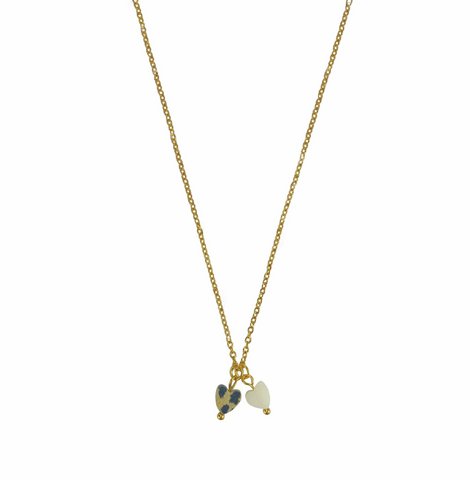 Halskette Dalmatiner Jaspis & Muschelherz - Gold