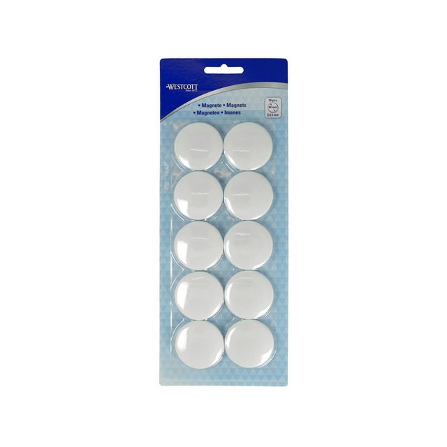 Magneet Westcott wit, pakje van 10. Ø 40mmx8,5mm, 2500g dop: 4-6 vel 80g papier