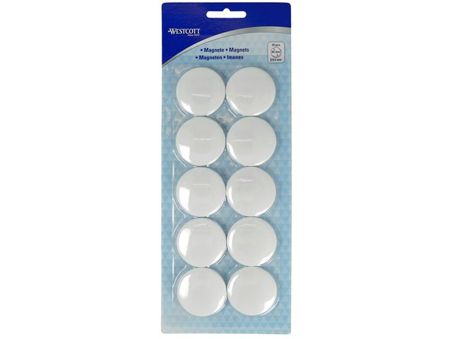 Magneet Westcott wit, pakje van 10. Ø 40mmx8,5mm, 2500g dop: 4-6 vel 80g papier