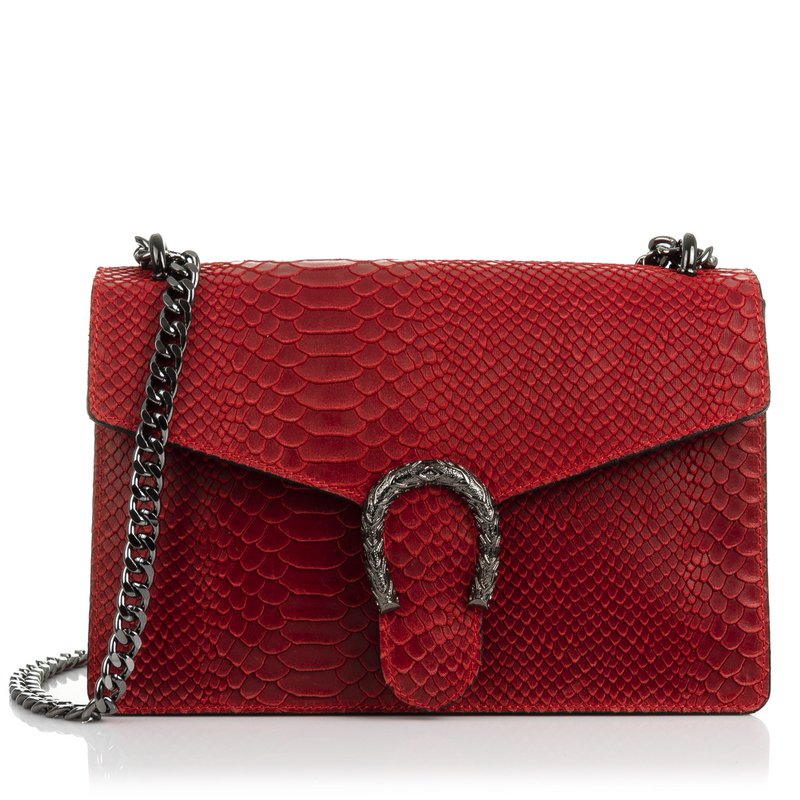 Florence Artegiani. Luce Women's Handbag. Genuine Leather Suede Engraving Snake