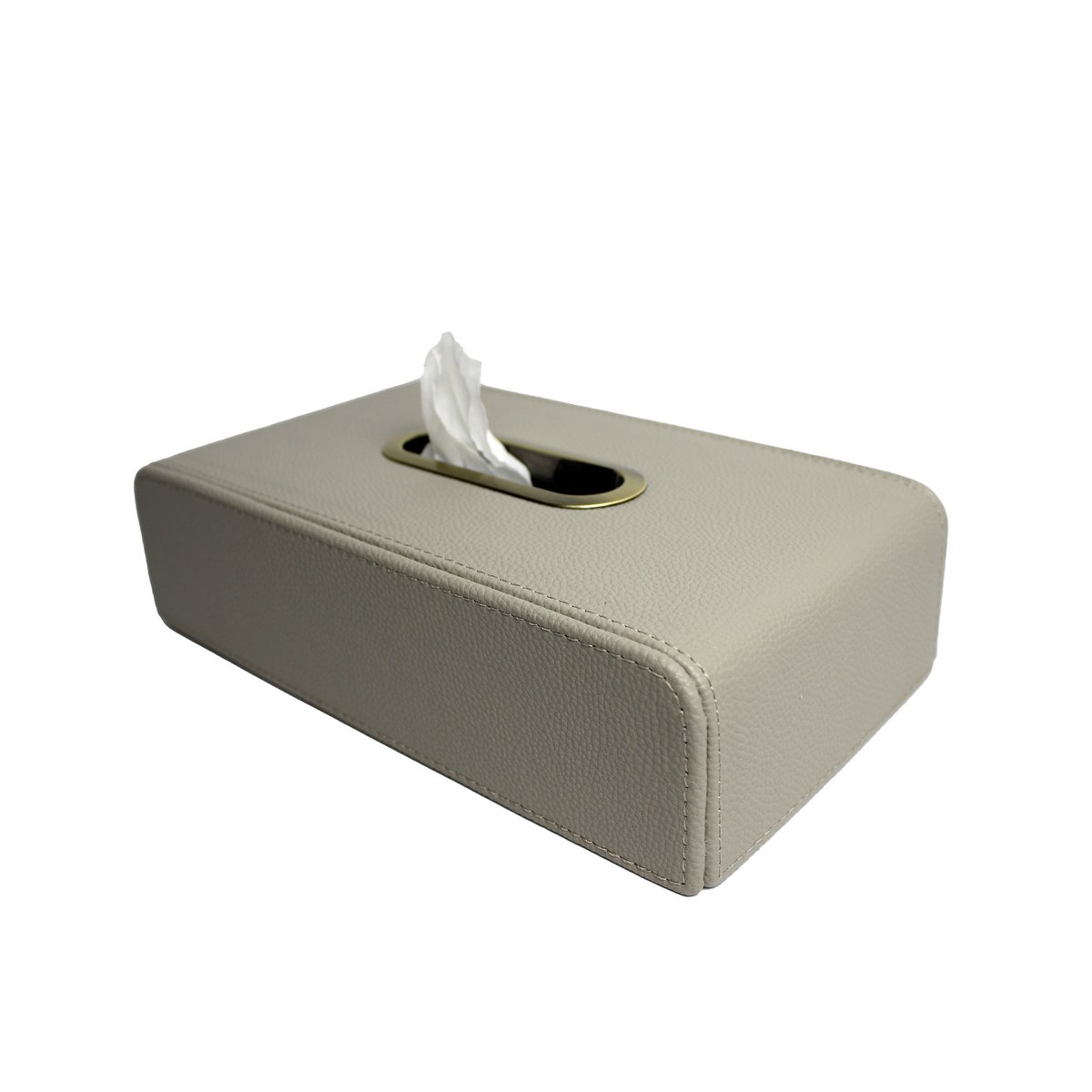 Tapping Box di stoffa in pelle sintetica grigio chiaro con apertura in ottone