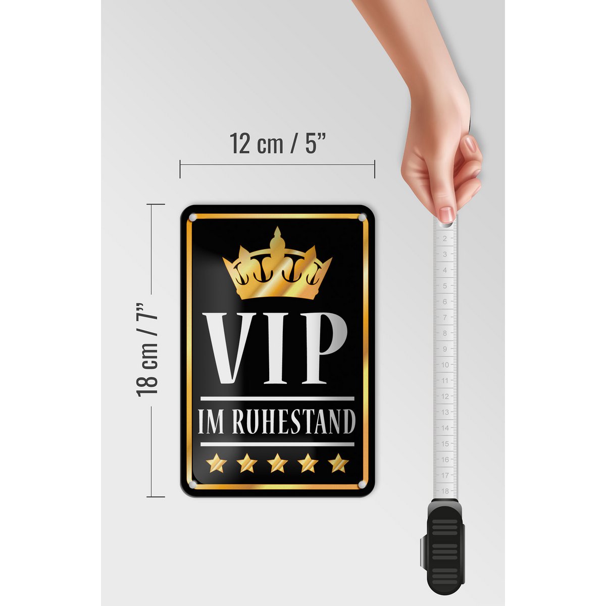 Targa in metallo con scritta "VIP in pensione" 12x18 cm (b/n) decorazione