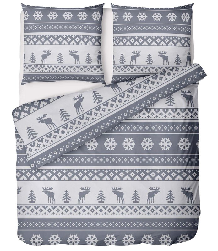 Beaver bed linen set 135x200cm Christmas in gray white