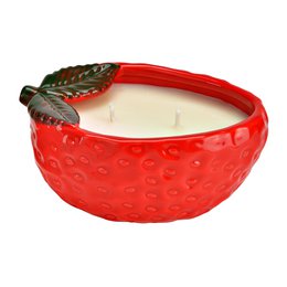 Keramieken aardbeilantaarn met geurkaars 280g, rood (B/H/D) 14x6x10cm