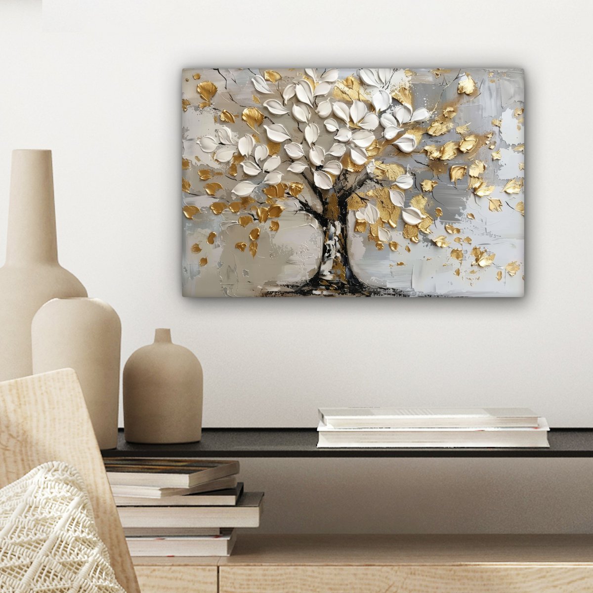 Peinture sur toile - Décoration murale - Boom - Beige - Gray - Gold - Résumé