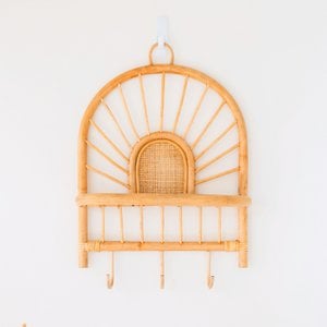 Rattan Wall Shelf β Small Boho Wall Shelf β Hanging Rattan Shelf β Coat or Key Hook β Handmade Shelf Made of Rattan (41x53 cm) BANTEN