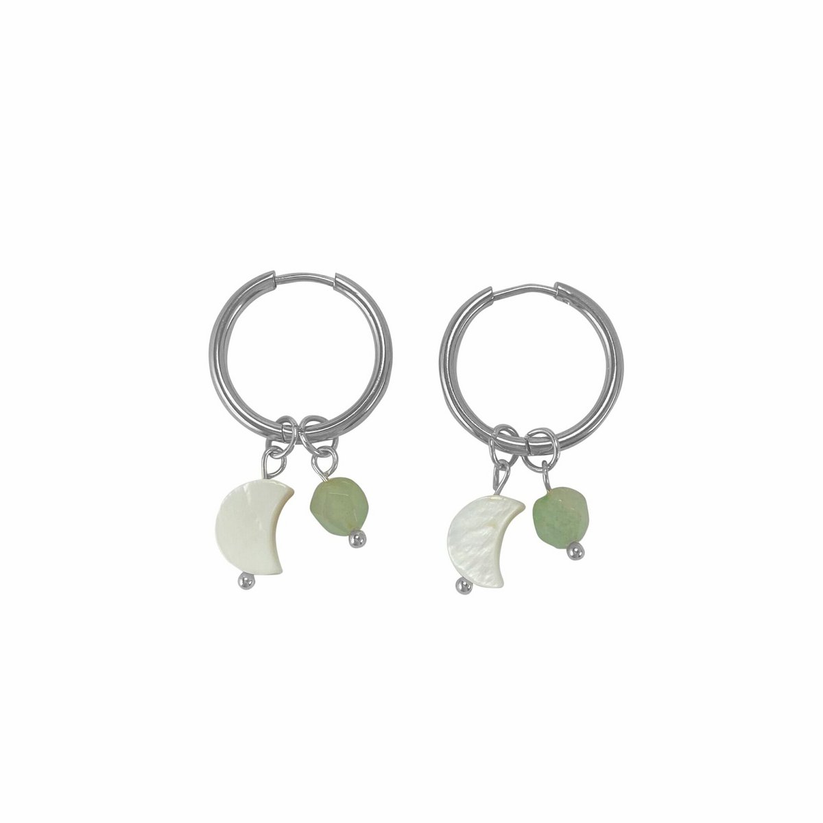 Pendientes Concha Luna & Aventurina - Plata