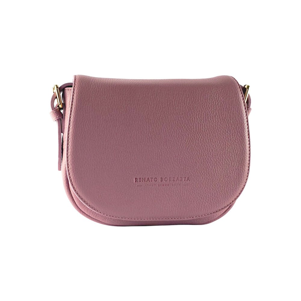 RB1002AZ | Sac bandoulière en cuir véritable fabriqué en Italie avec bandoulière en cuir amovible et attaches avec boucles en métal doré brillant - Coloris Rose Antique - Dimensions : 26 x 20 x 10 cm