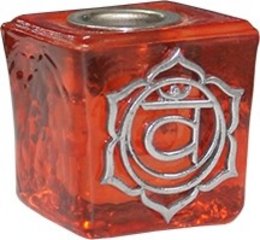 CUBE DE VERRE ORANGE BOUGIE-SACRAL