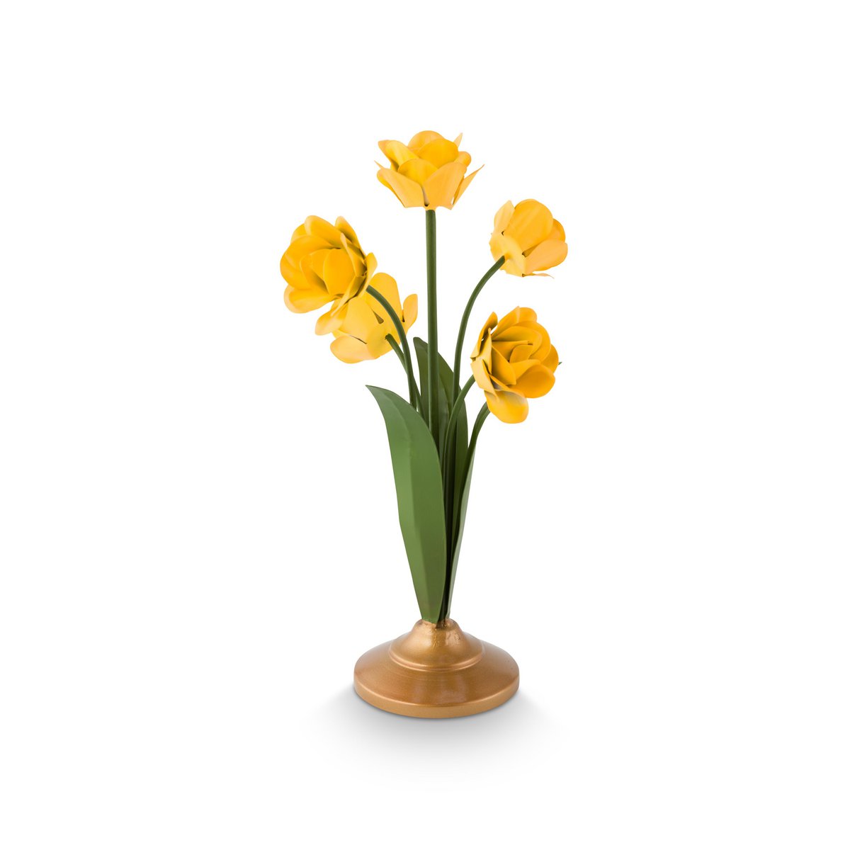 Candle Holder Metal Flower Yellow 27.5cm