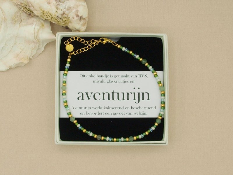 Enkelbandje aventurijn, zilver of goud rvs