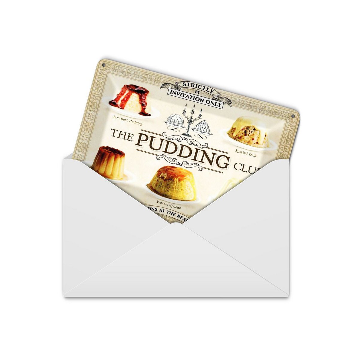 Postal de hojalata para hornear 10x14 cm Cartel decorativo The pudding club