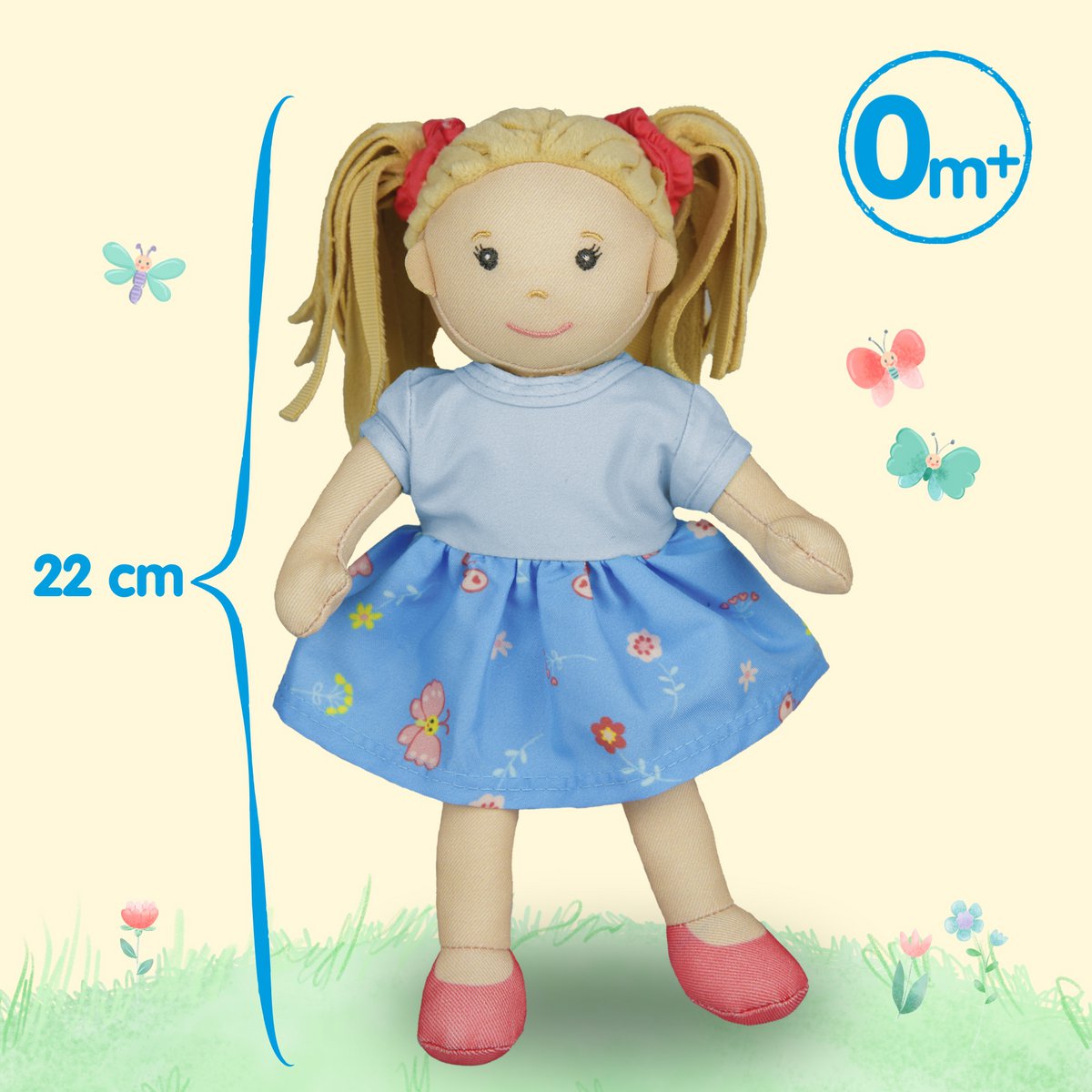 Doll di tessuto '' pippa '' con vestito per indossare e decollare, 22 cm
