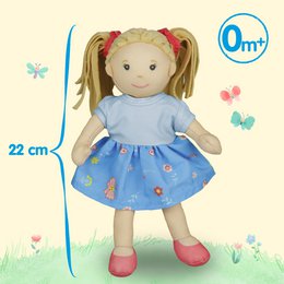 Stof Doll '' Pippa '' med kjole til at sætte på og tage af, 22 cm