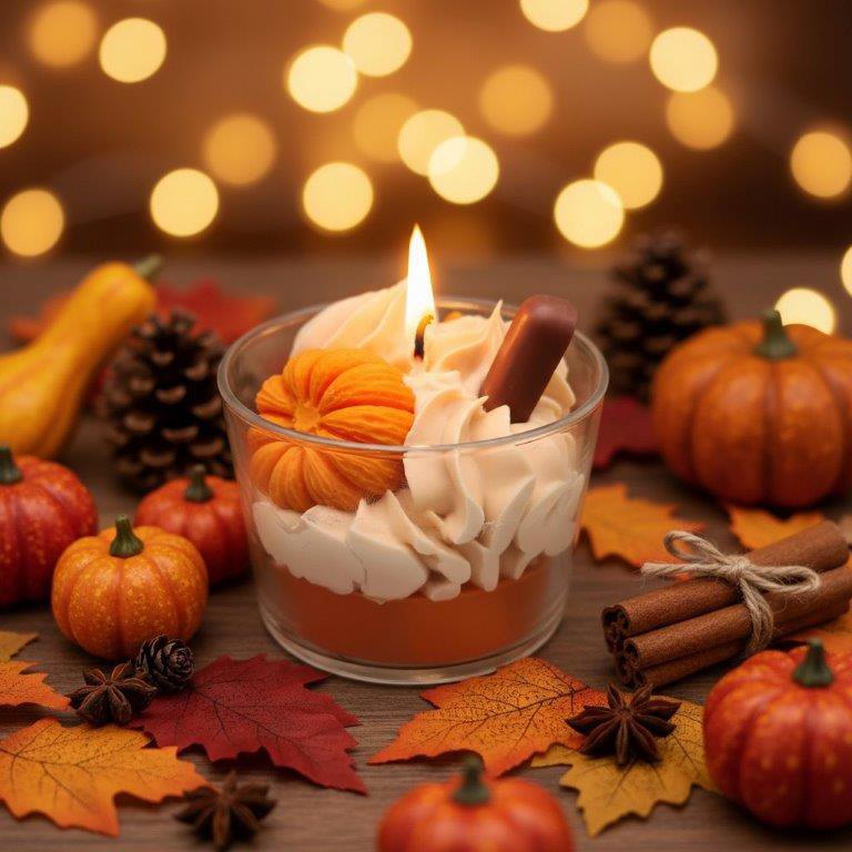 LAVURI Spicy Pumpkin Dessert Candle CUP, cinnamon scent handmade bio vegan soy wax - Duftkerze