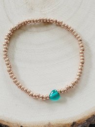 "Kids bracelet rose gold beads turquoise stone bead elastic stretch"