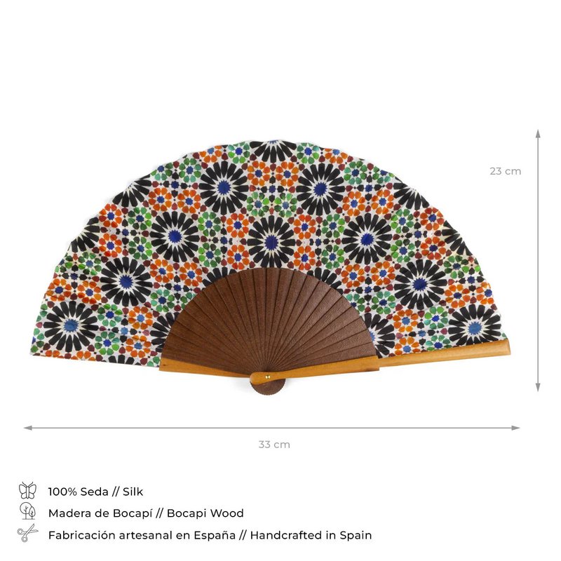 Andalusische Fliesen inspirierte Falthandlüfter Garnata Green
