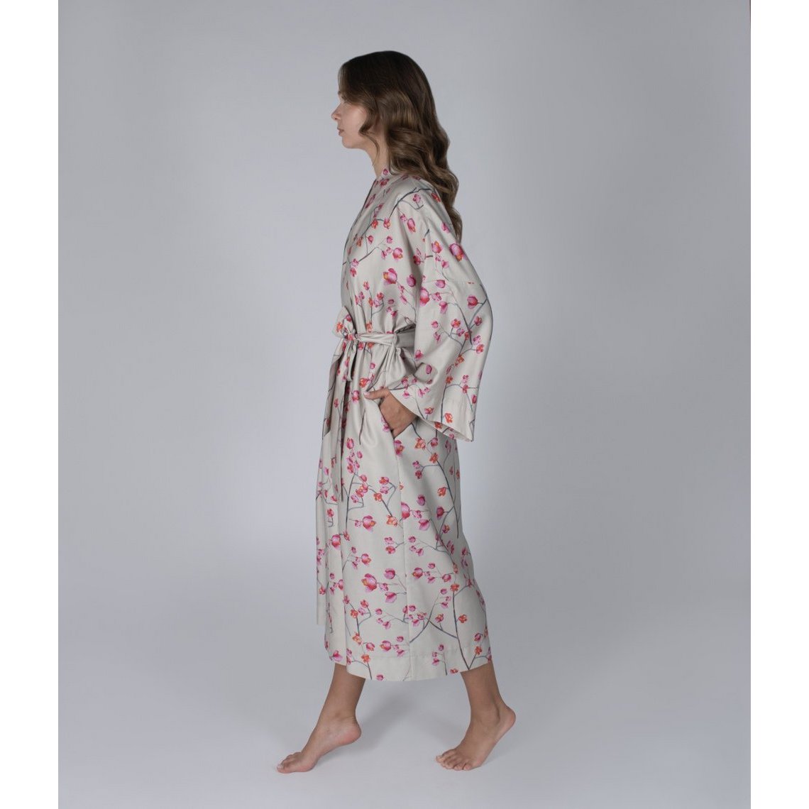 Satin-Robe-Kimono Inspired Almond