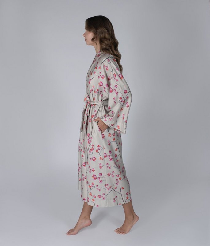Satin-Robe-Kimono Inspired Almond