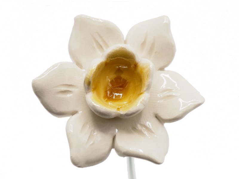 Daffodil flower ceramic white / yellow 4.5cm